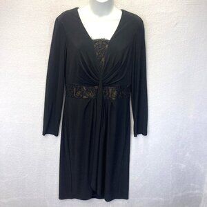Cachet Long Sleeve‎ Cocktail Dress Womens 8 Black Lace Beaded Twist Front Formal